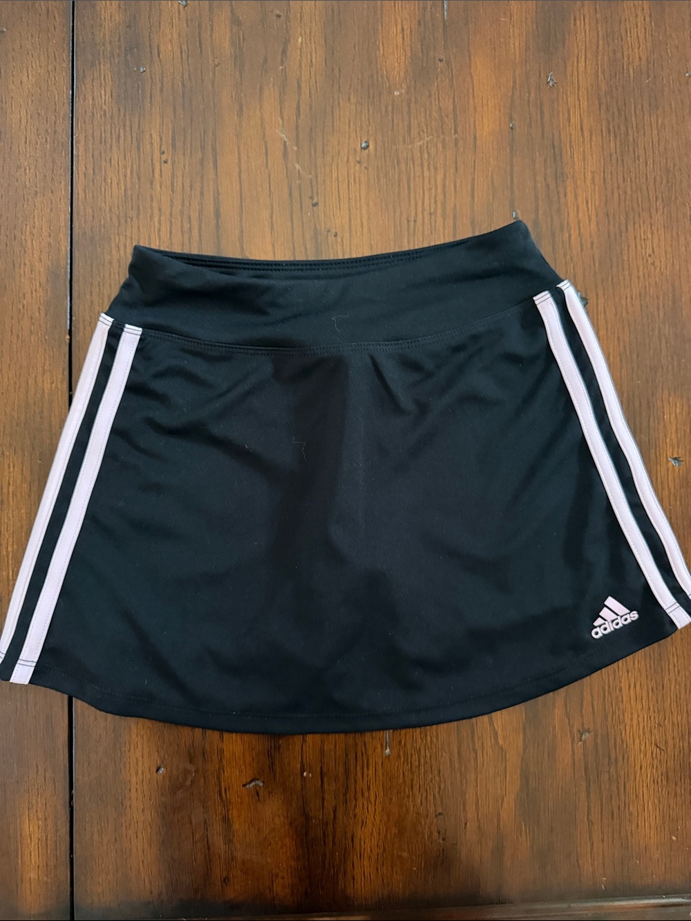 Girls adidas Black Mini Skirt with light pink Side Stripes and built in shorts
